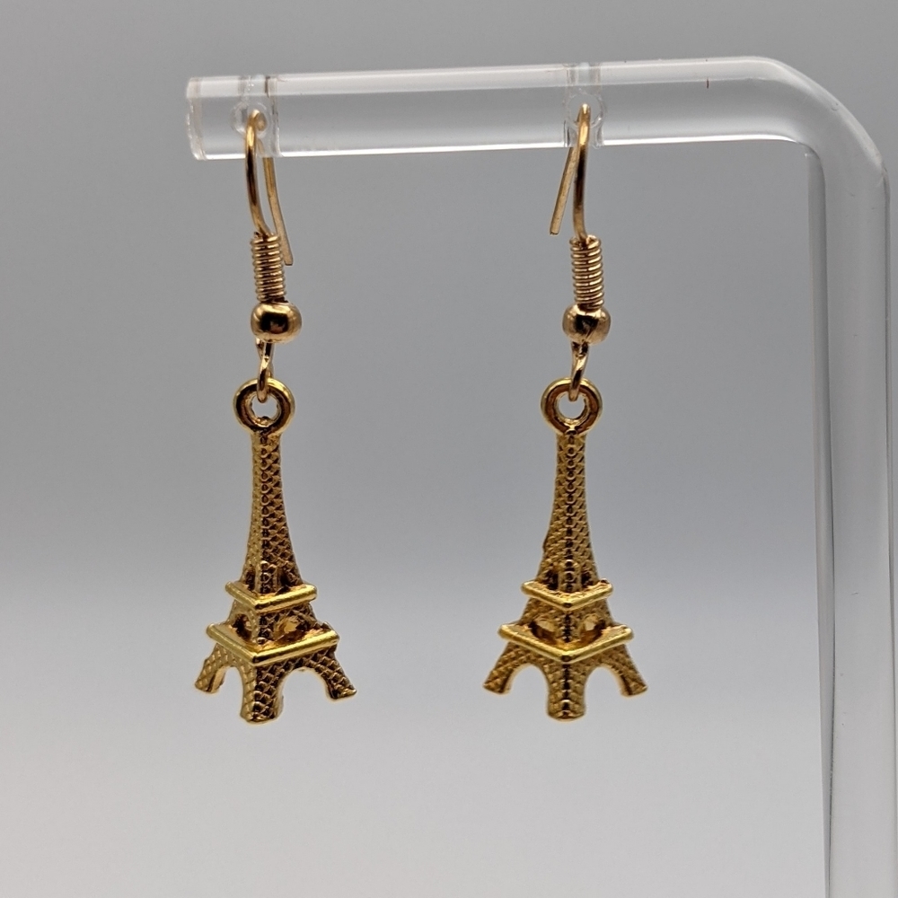 Eiffel tower gold drop earrings - Picture 4 of 7